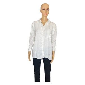 Zara Woman Striped Button Down Long Sleeve Shirt White Silver. Size:M (F7)